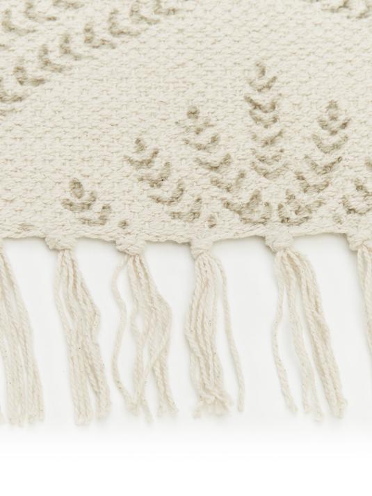 80x250 Handvävd matta med fransar - Beige/Gräddvit