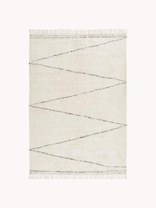 200x300 Handtuftad bomullsmatta med fransar - Beige/Svart