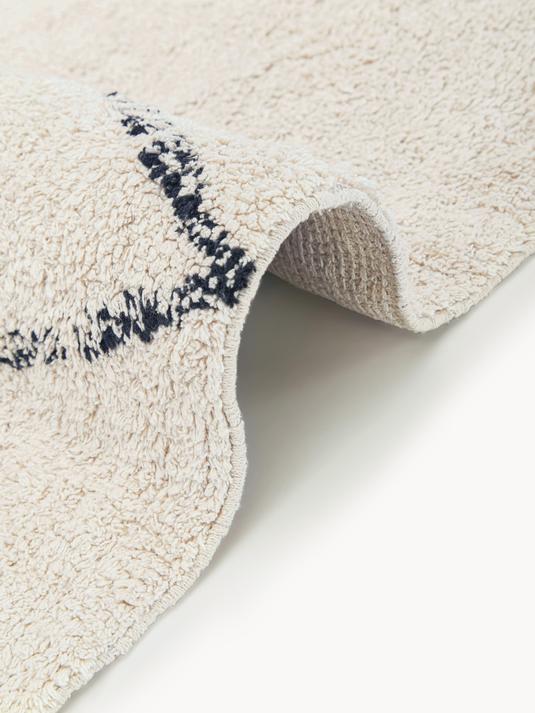 200x300 Handtuftad bomullsmatta med fransar - Beige/Svart