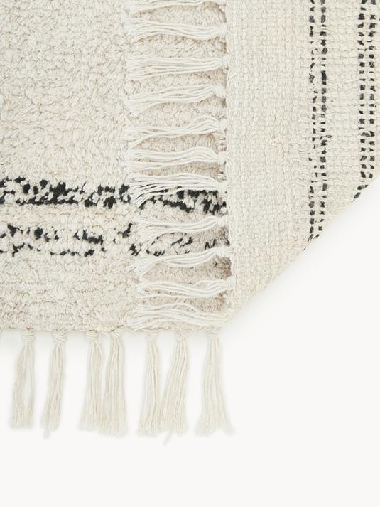 200x300 Handtuftad bomullsmatta med fransar - Beige/Svart