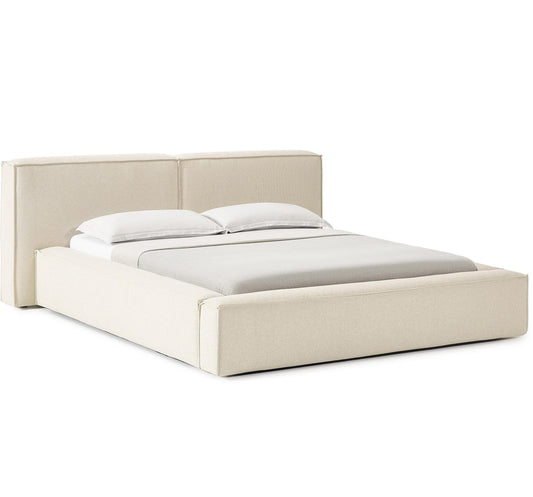 Lennon stoppad sängram med sänggavel och förvaringsutrymme, B 228 x L 243 cm