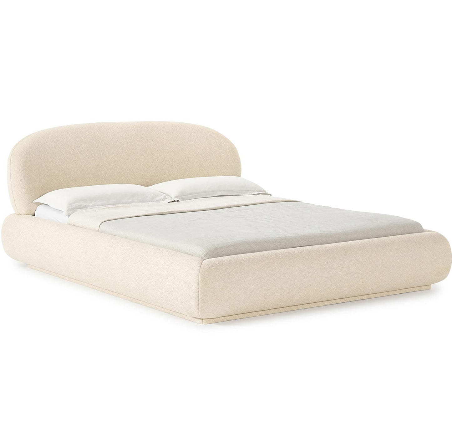 Bouclé stoppad sängram med sänggavel Alba med rundade hörn, B 180 x L 200 cm