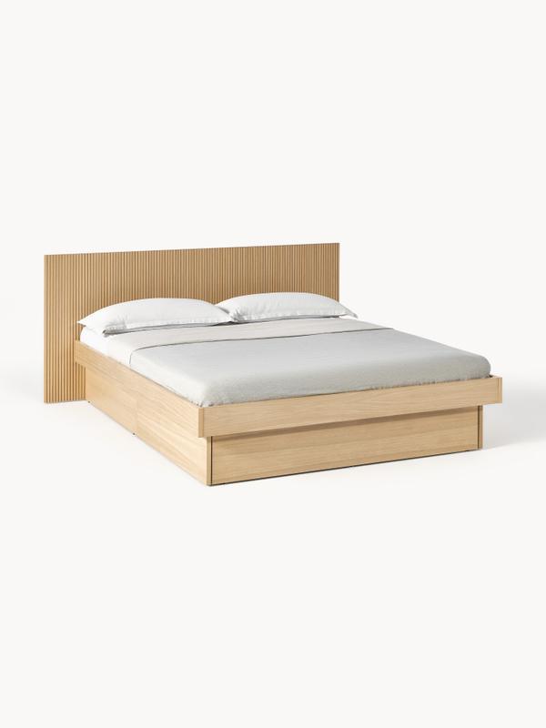 Trä sängram med förvaringsutrymme och sänggavel, B 180 x L 200 cm