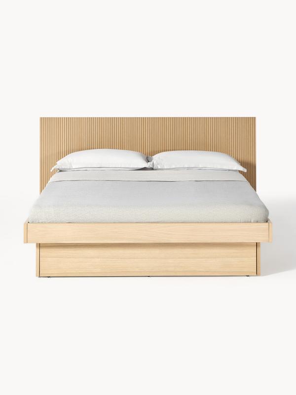 Trä sängram med förvaringsutrymme och sänggavel, B 180 x L 200 cm
