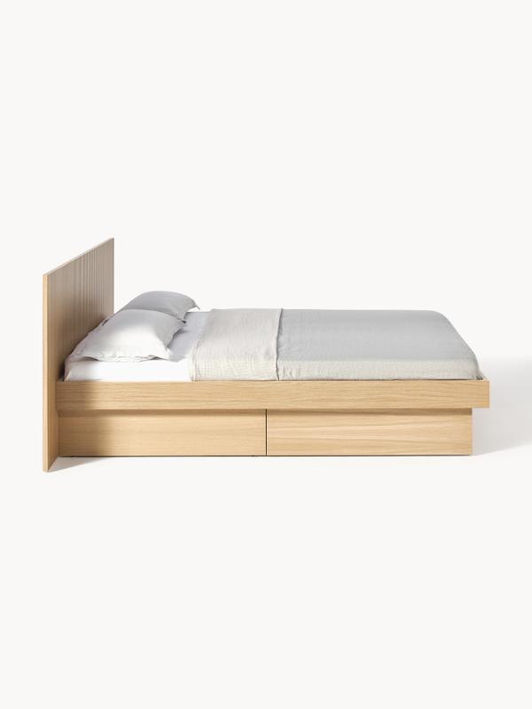 Trä sängram med förvaringsutrymme och sänggavel, B 180 x L 200 cm