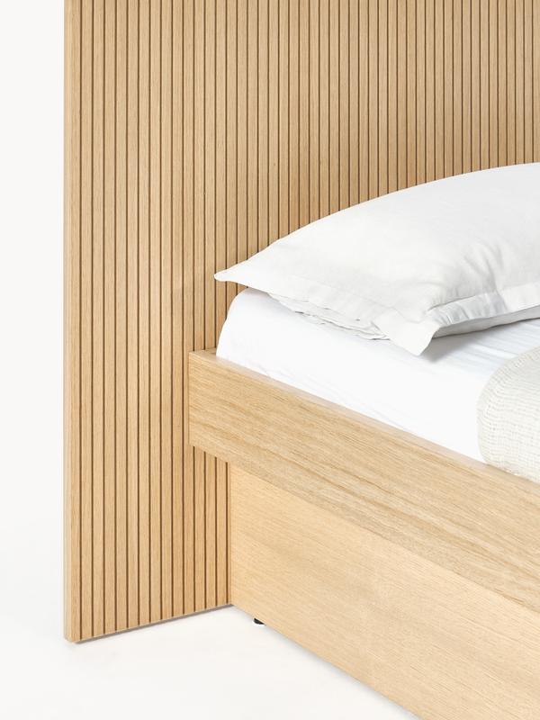 Trä sängram med förvaringsutrymme och sänggavel, B 180 x L 200 cm