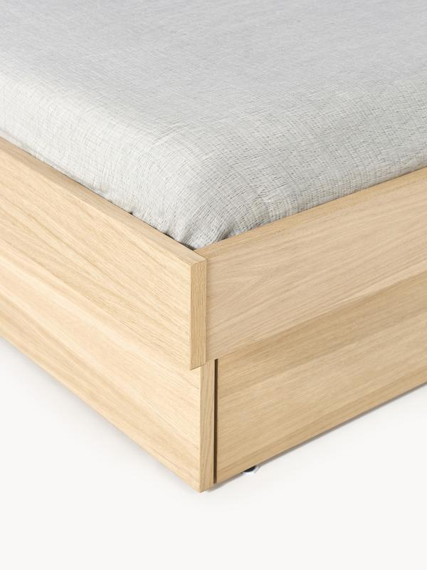 Trä sängram med förvaringsutrymme och sänggavel, B 180 x L 200 cm