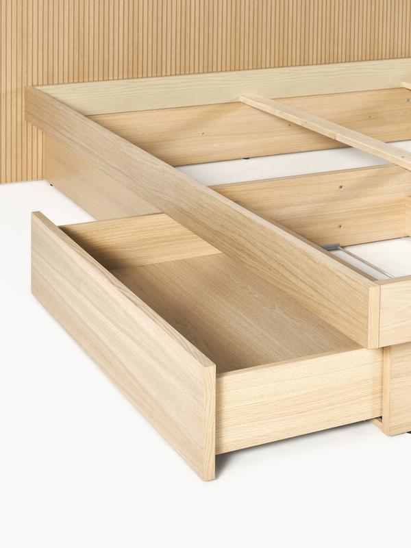 Trä sängram med förvaringsutrymme och sänggavel, B 180 x L 200 cm