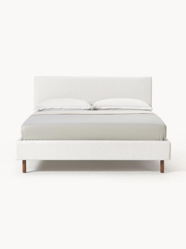 Stoppad sängram med träfötter, med sänggavel B 200 x L 200 cm