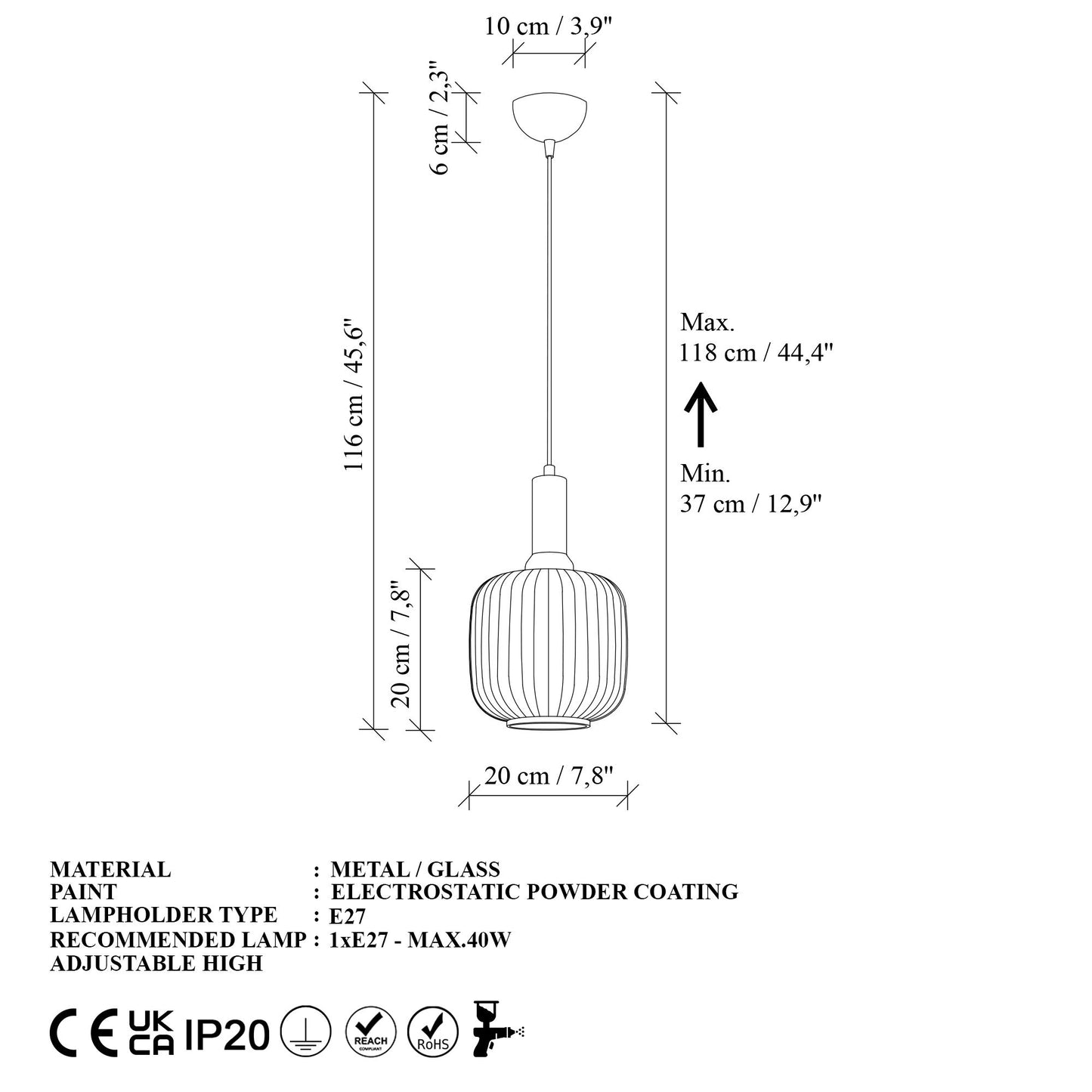 Asker taklampa 20 x 20 x 118 cm