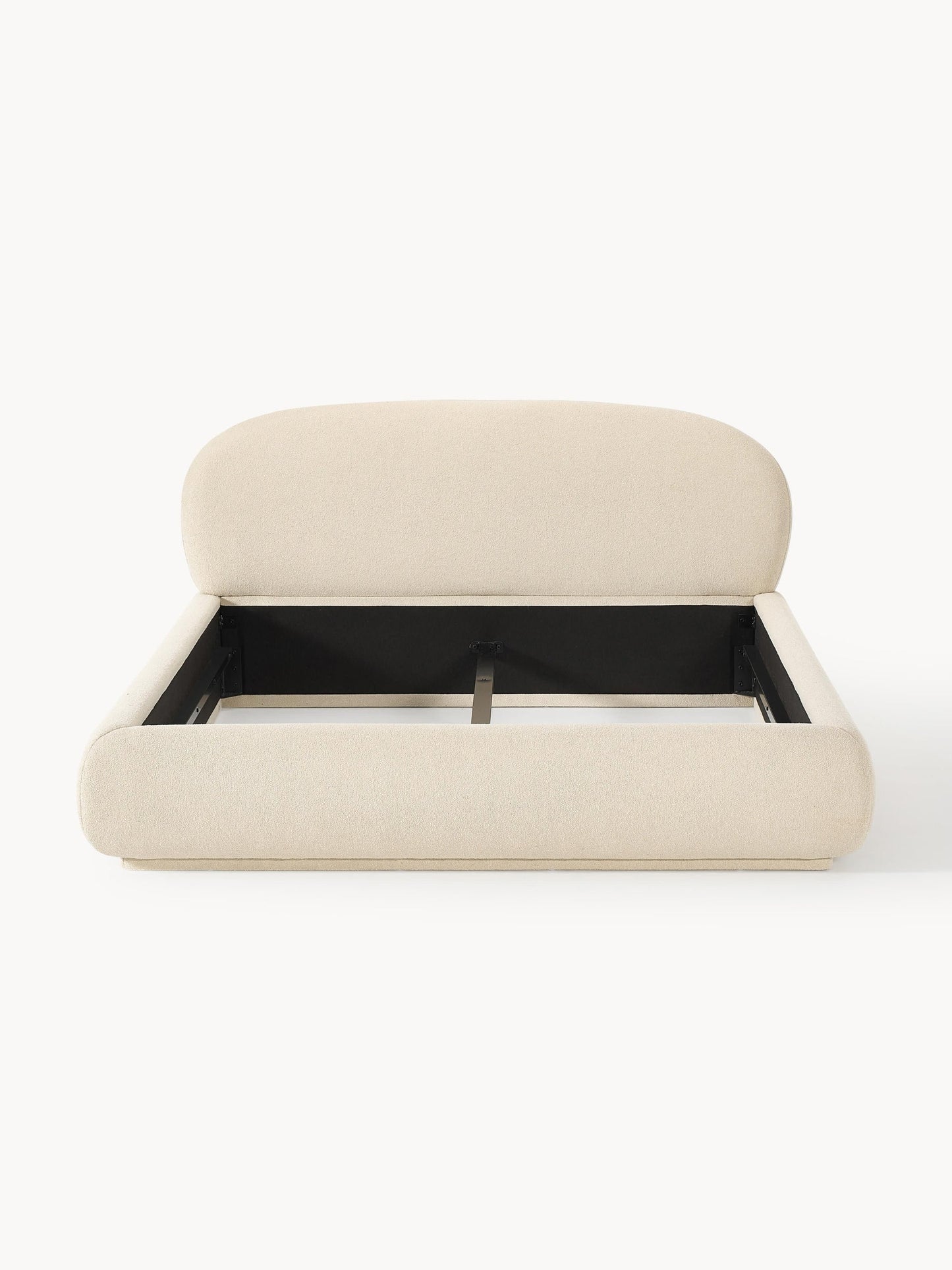 Bouclé stoppad sängram med sänggavel Alba med rundade hörn, B 180 x L 200 cm