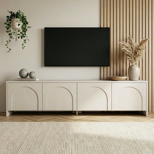 Aurelia 180x32x45 cm - Atlas, Krämfärgad, Vit Tv-Bänk