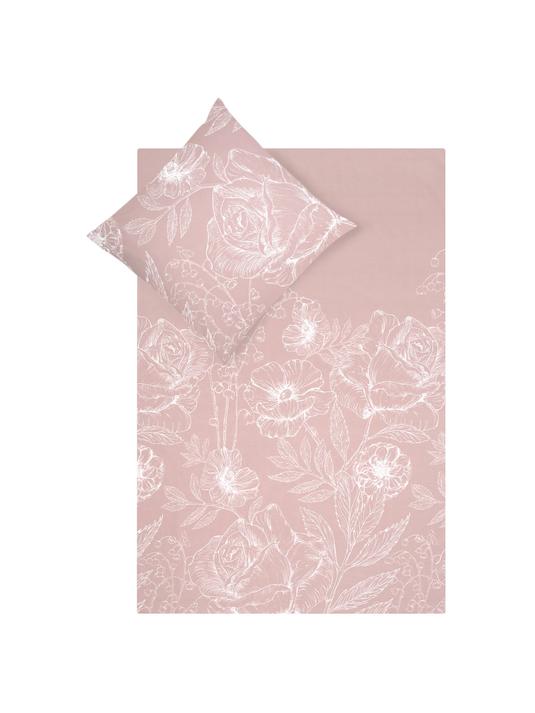 Sänglinne med blommönster - Gammelrosa/Vit