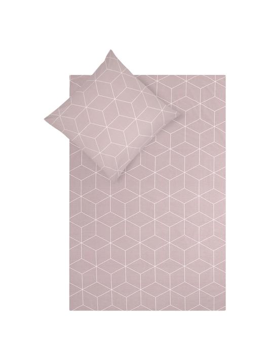 Sänglinne med grafiskt mönster - Gammelrosa/Gräddvit