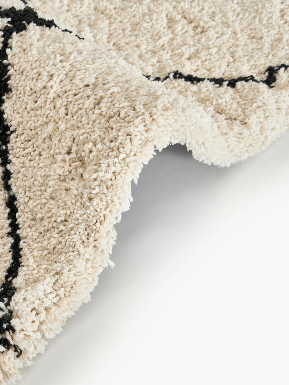 120x180 Fluffig matta med hög lugg - Beige/Svart
