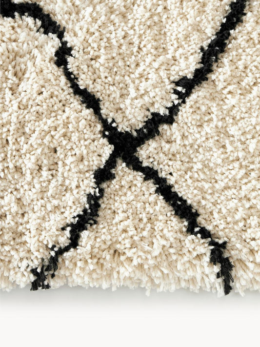 120x180 Fluffig matta med hög lugg - Beige/Svart