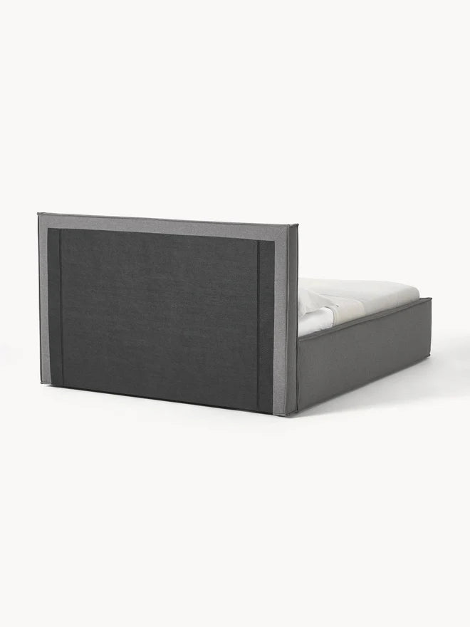 Klädd sängram Dream med sänggavel och förvaringsutrymme, B 140 x L 200 cm
