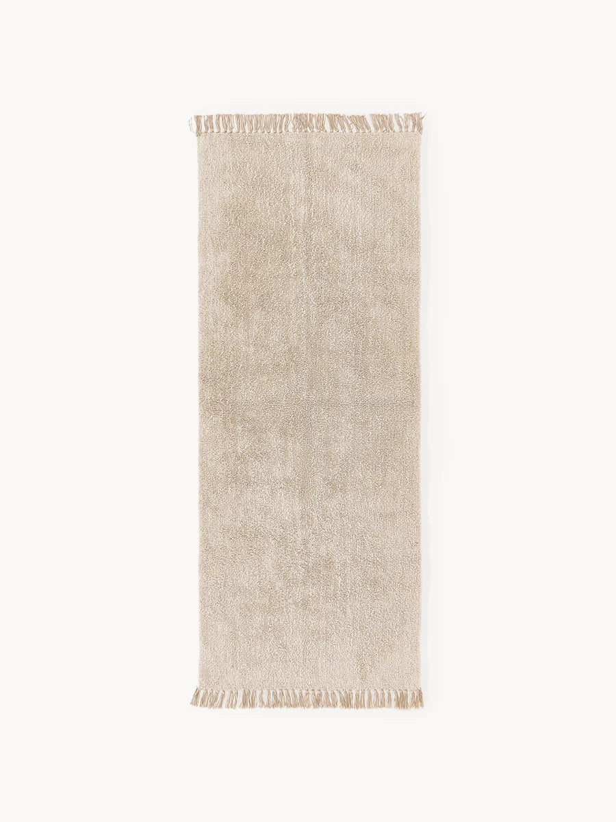 Handtuftad bomullslöpare Daya med fransar, B 80 x L 200 cm