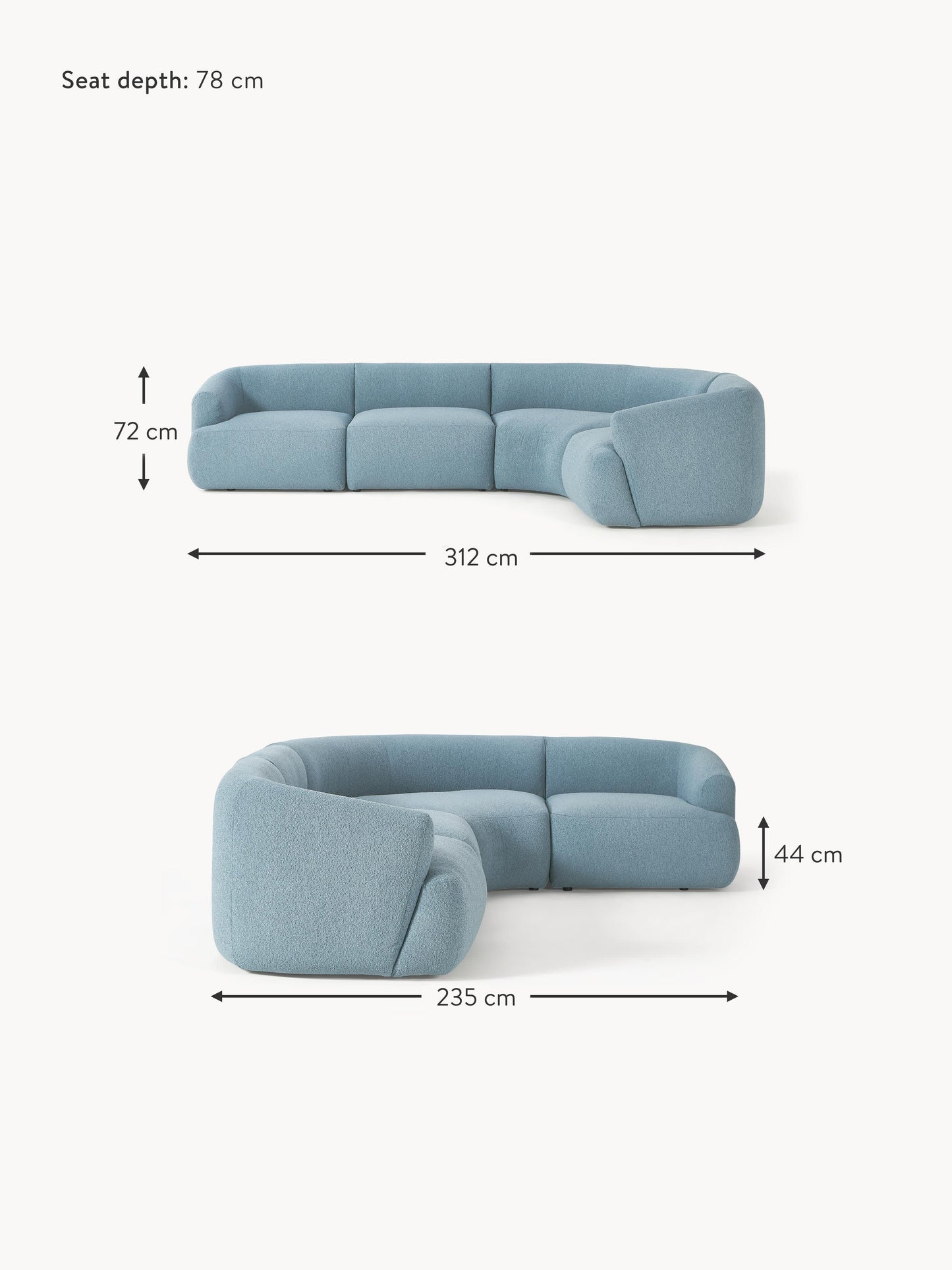 Modulär bouclé hörnsoffa (4-sits)
