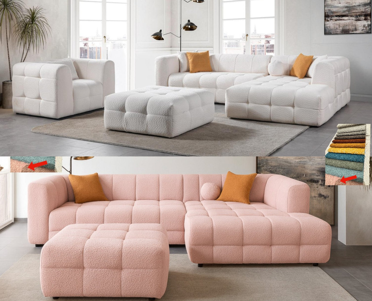 Soffserie Puffy - Välj mellan hörnsoffa, 3-sits, fåtölj eller fotpall