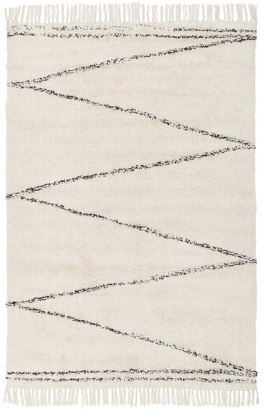 160 x 230 cm - Handtuftad bomullsmatta Asisa med sicksackmönster och fransar
