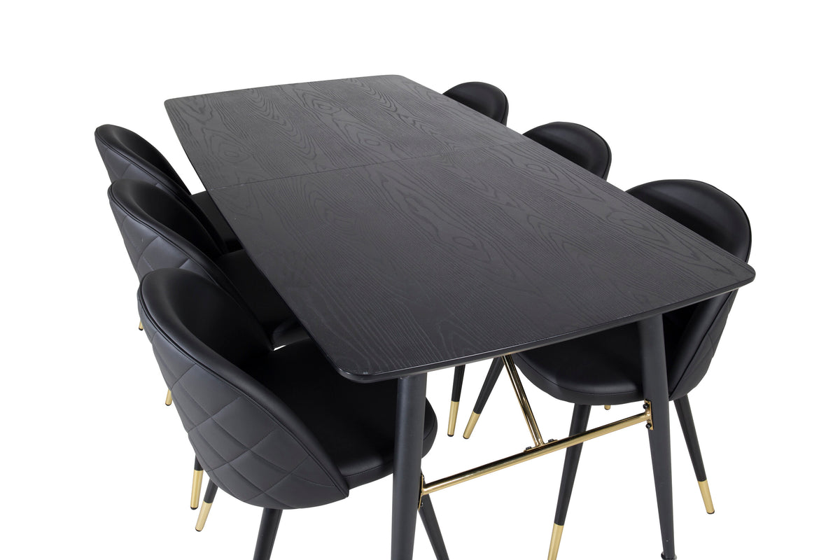 Gold Matbord med Velvet Stolarna – Bord: 76x180x85 Stol: 57x76,5x50