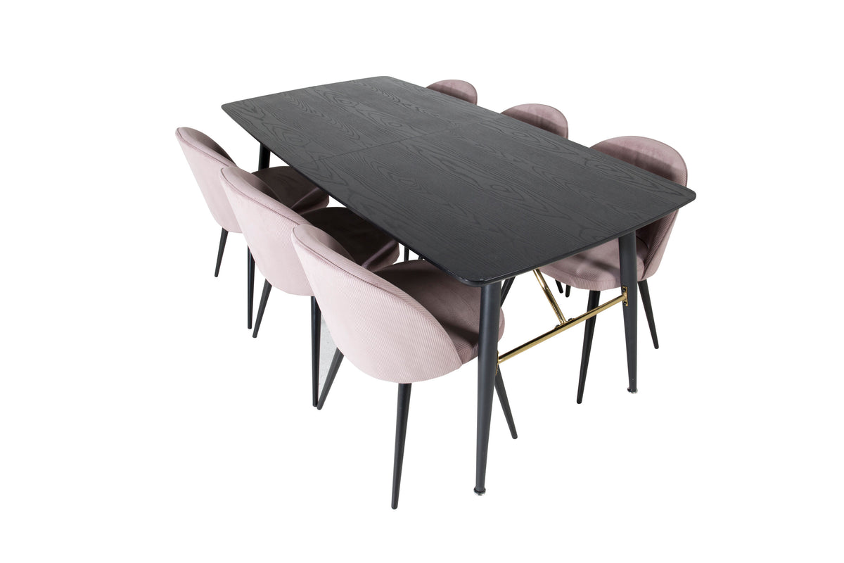 Gold Matbord med Velvet Stolarna – Bord: 76x180x85 Stol: 57x76,5x50