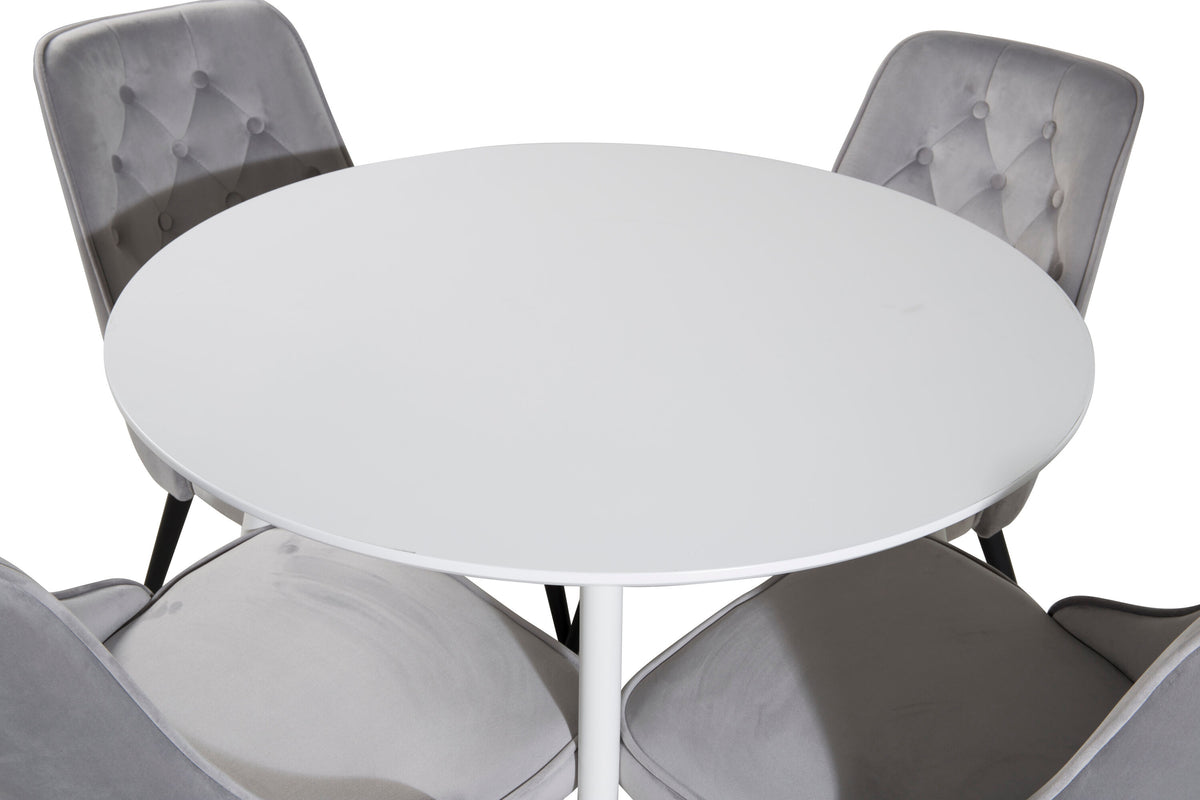 Plaza Matbord med Velvet Deluxe Stolarna – Bord: ⌀100 Stol: 66x88,5x50