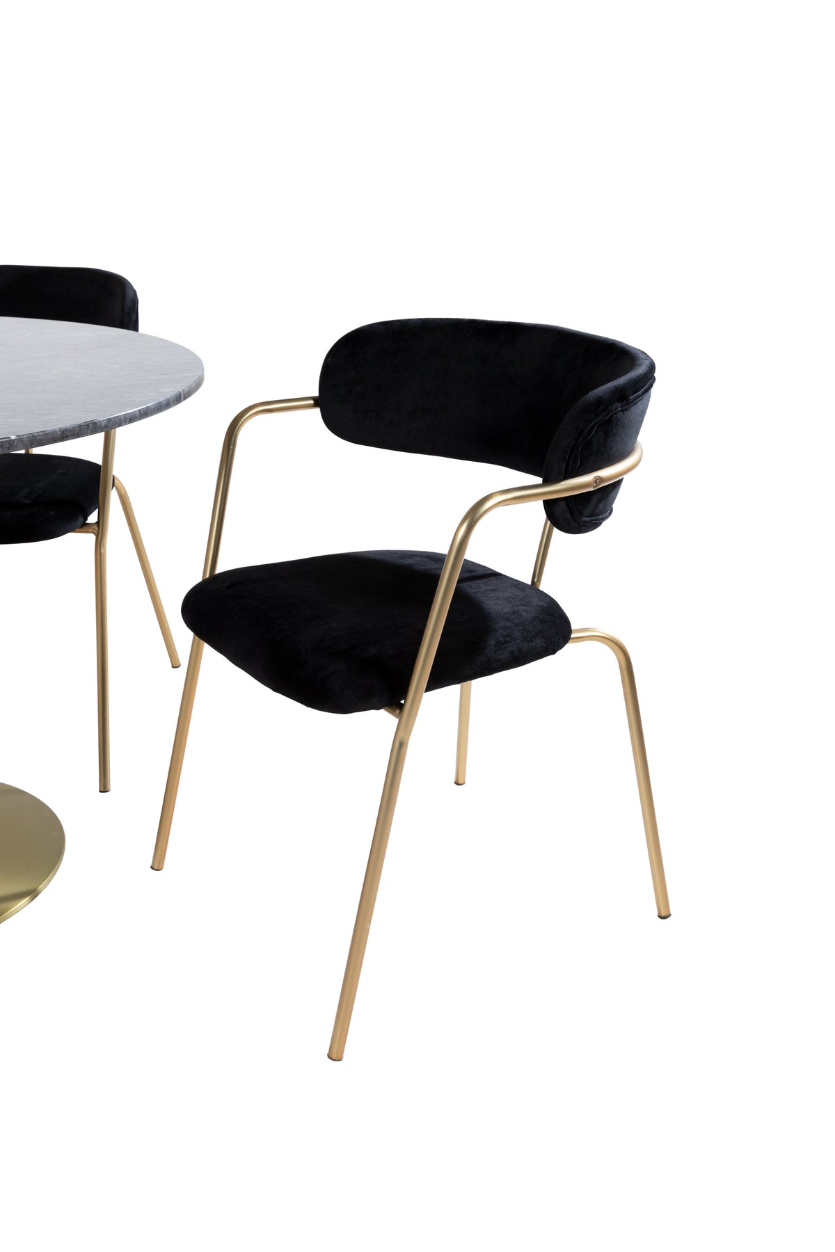 Estelle Matbord med Arrow Stolarna – Bord: ⌀106 Stol: 61x79x58