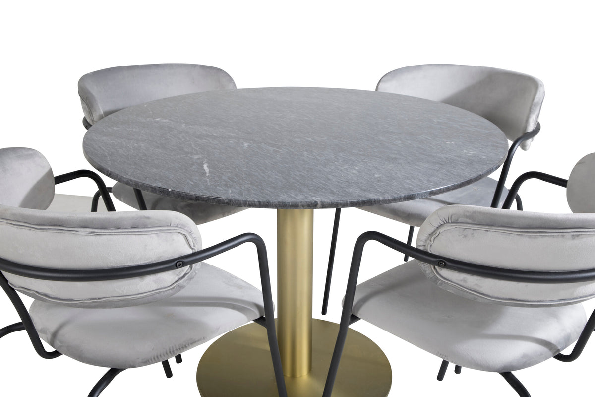 Estelle Matbord med Arrow Stolarna – Bord: ⌀106 Stol: 61x79x58