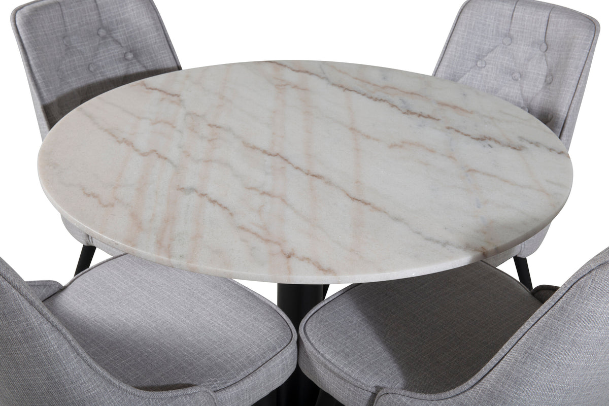 Estelle Matbord med Velvet Deluxe Stolarna – Bord: ⌀106 Stol: 66x88,5x50