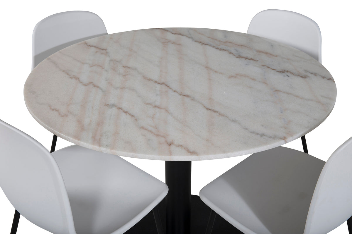 Estelle Matbord med Arctic Stolarna – Bord: ⌀106 Stol: 47,5x82x49