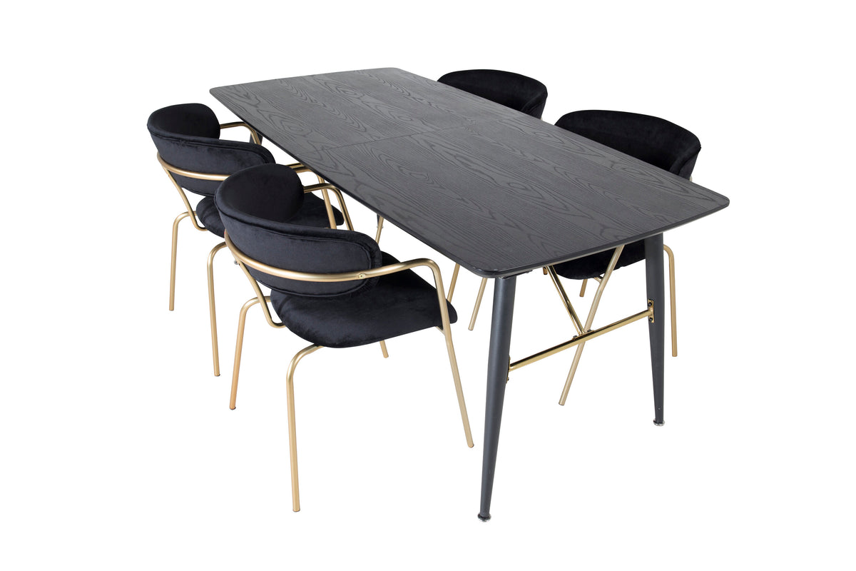Gold Matbord med Arrow Stolarna – Bord: 76x180x85 Stol: 61x79x58