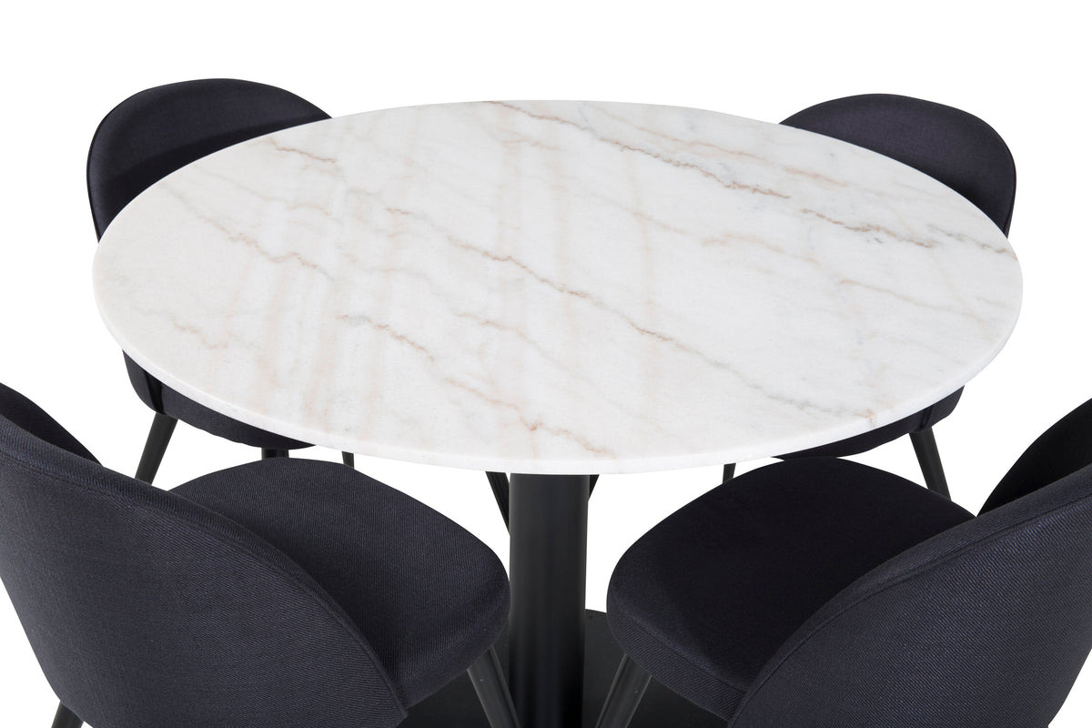 Estelle Matbord med Velvet Stolarna – Bord: ⌀106 Stol: 57x76,5x50