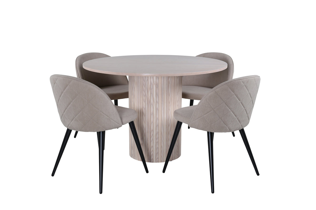 Bianca Matbord med Velvet Stolarna – Bord: ⌀110 Stol: 57x76,5x50