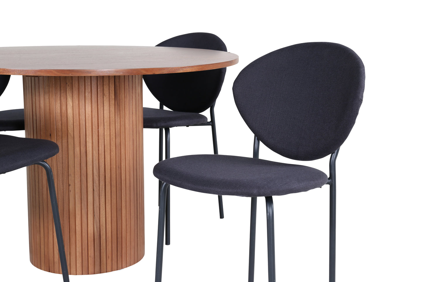 Bianca Matbord med Vault Stolarna – Bord: ⌀110 Stol: 61,5x80x46