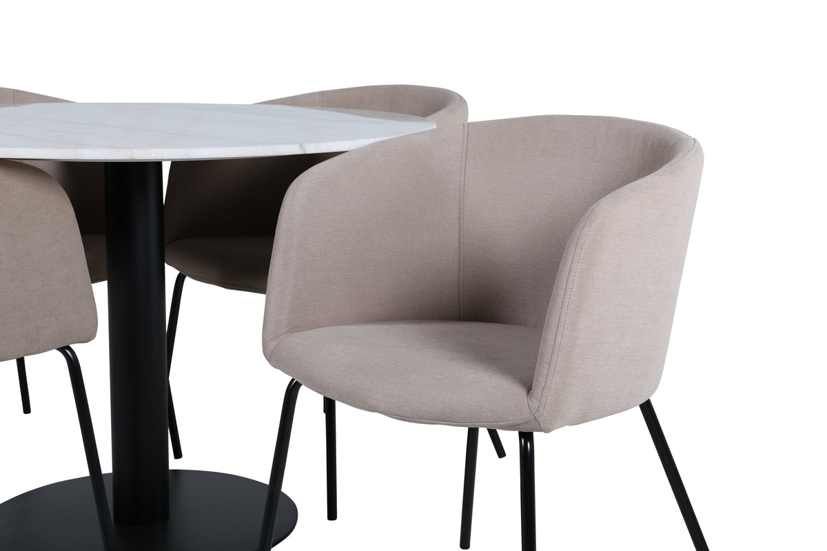 Estelle Matbord med Berit Stolarna – Bord: ⌀106 Stol: 55x78x55