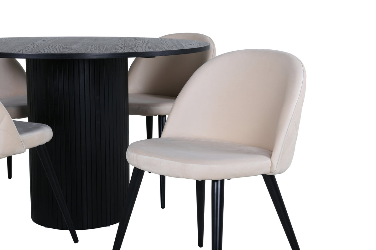 Bianca Matbord med Velvet Stolarna – Bord: ⌀110 Stol: 57x76,5x50
