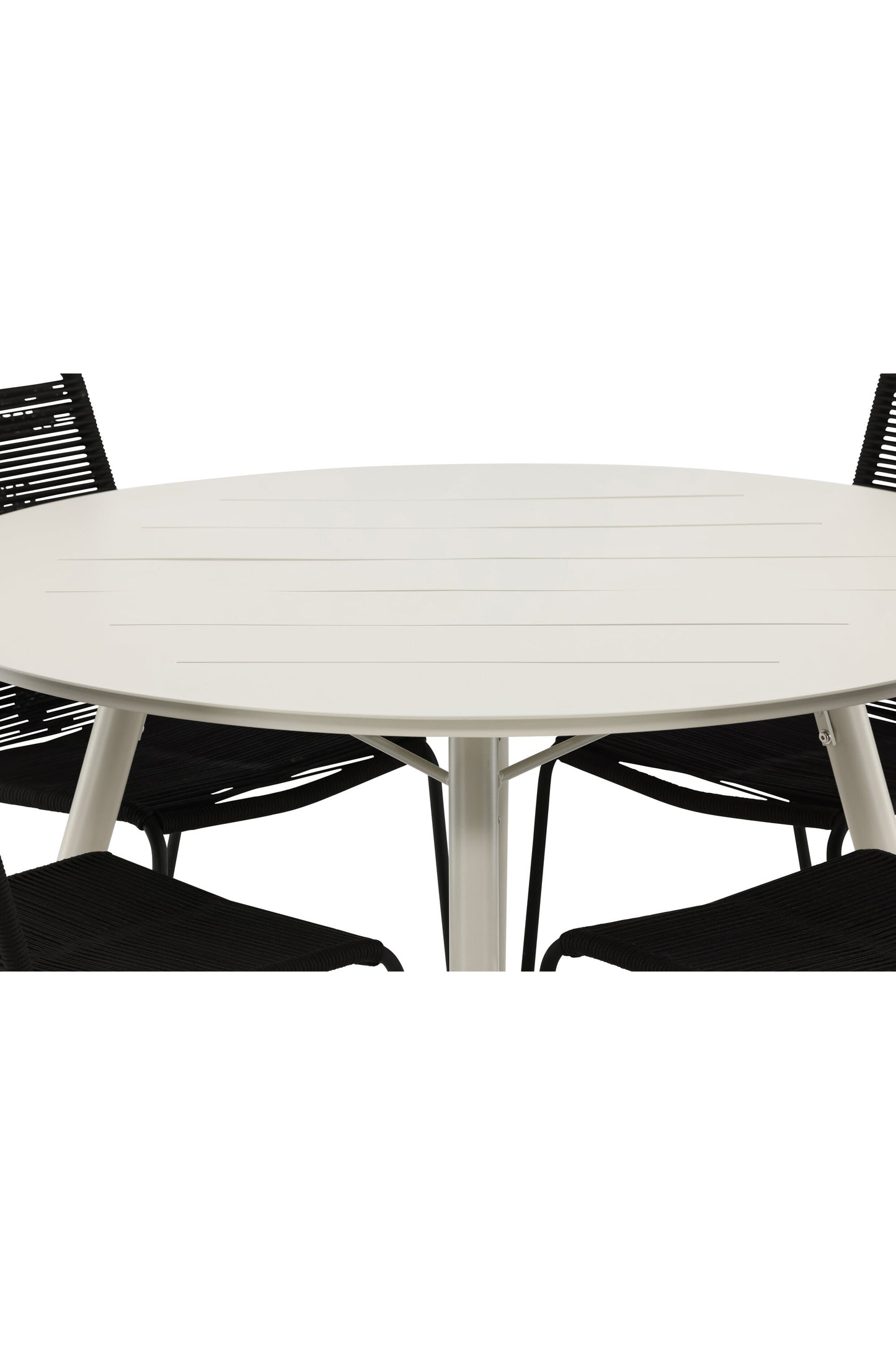 Lina Matbord med Lindos Stolarna – Bord: ⌀120 Stol: 59x86x57