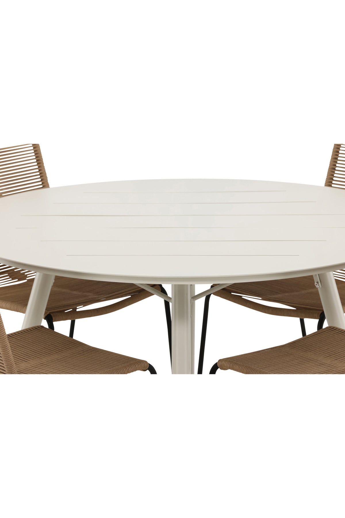 Lina Matbord med Lindos Stolarna – Bord: ⌀120 Stol: 59x86x57