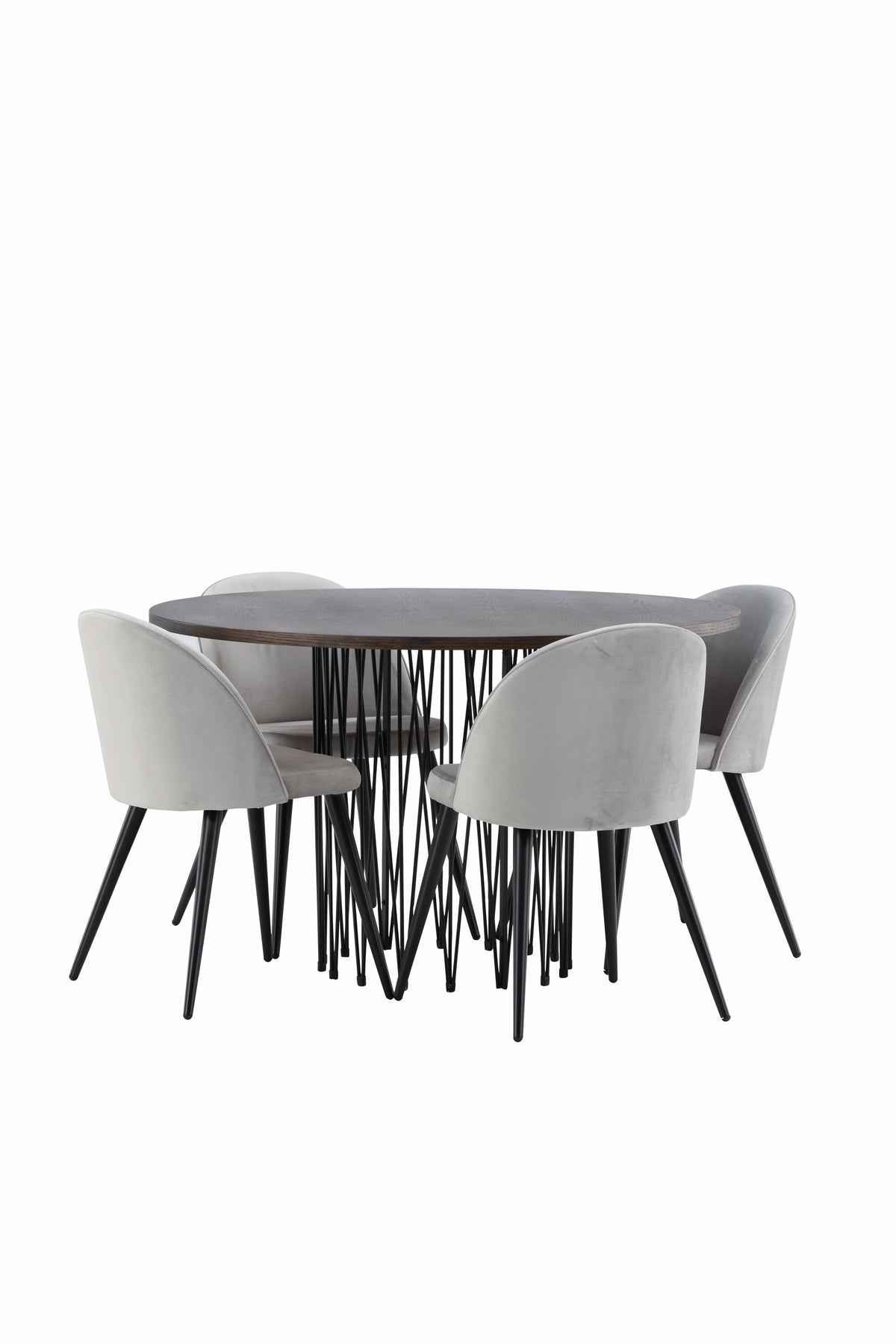 Stone Matbord med Velvet Stolarna – Bord: ⌀120 Stol: 57x76,5x50