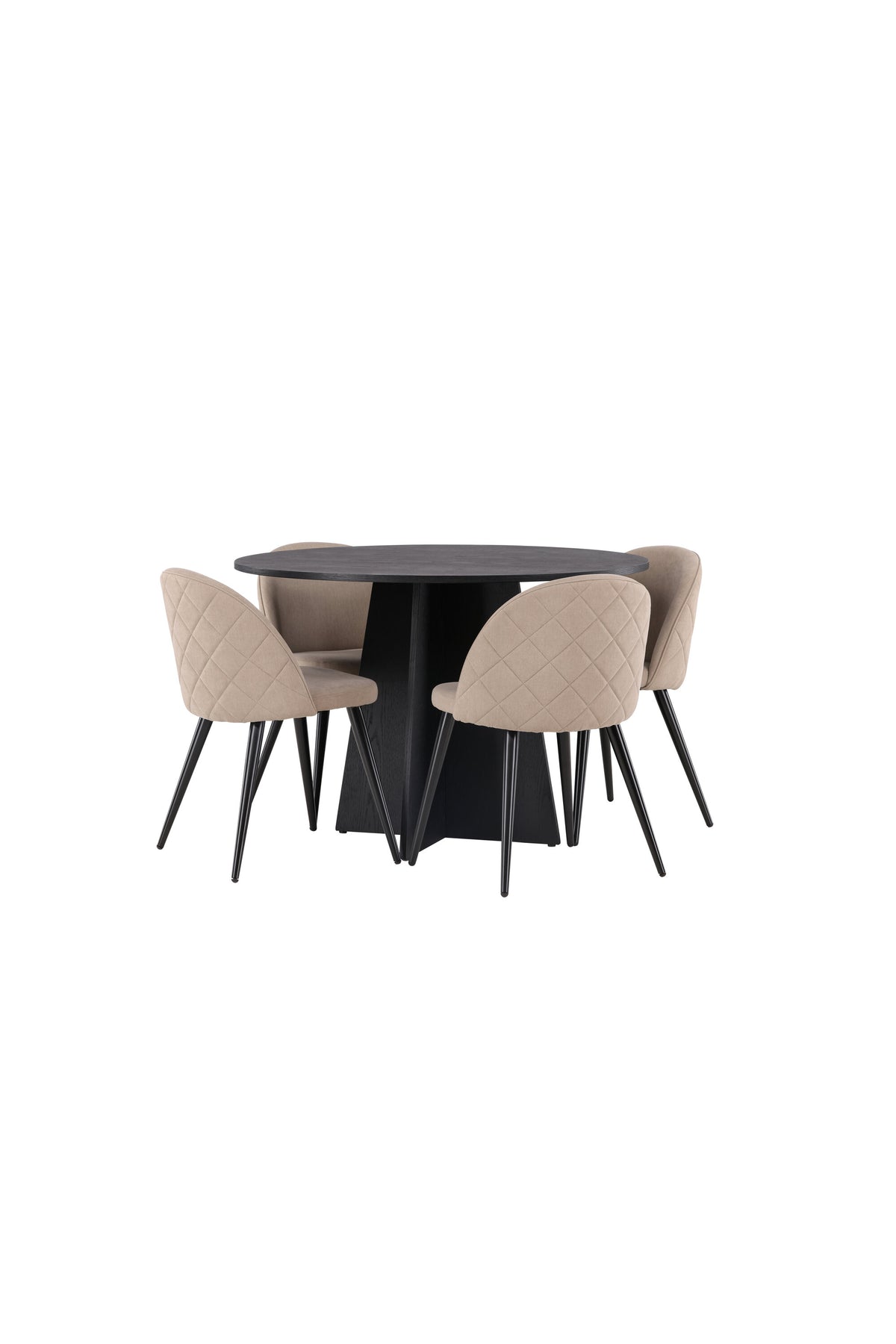 Bootcut Matbord med Velvet Stolarna – Bord: ⌀110 Stol: 57x76,5x50