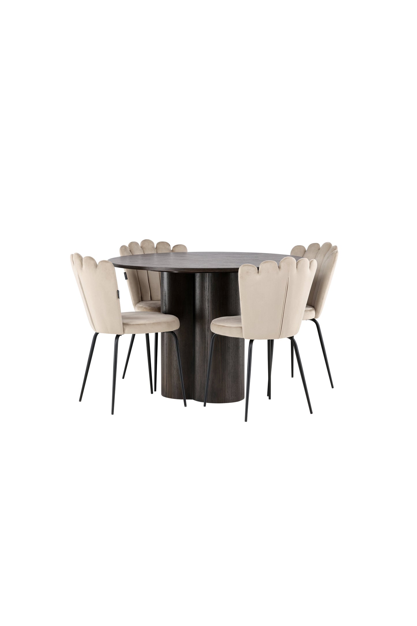 Olivia Matbord med Limhamn Stolarna – Bord: ⌀110 Stol: 42x82x44