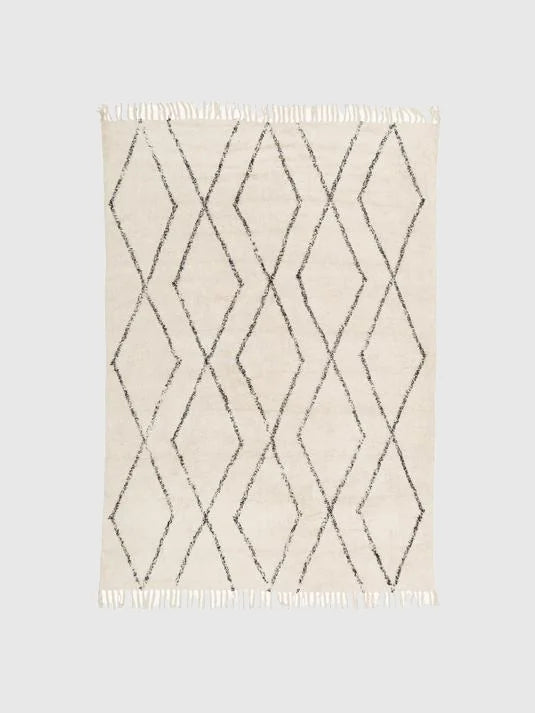 120x180 Handtuftad matta med fransar - Beige/Svart