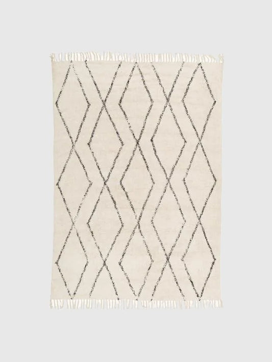 120x180 Handtuftad matta med fransar - Beige/Svart