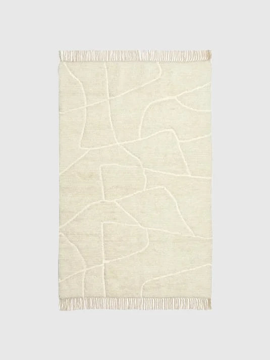 120x180 Handvävd ullmatta med fransar - Beige