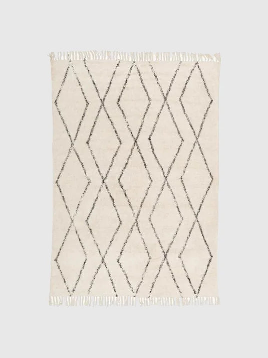 160x230 Handtuftad matta med fransar - Beige/Svart