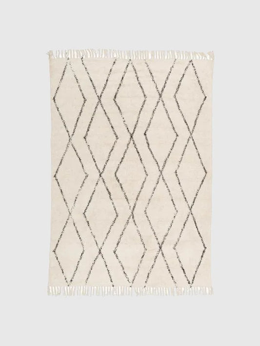 160x230 Handtuftad matta med fransar - Beige/Svart