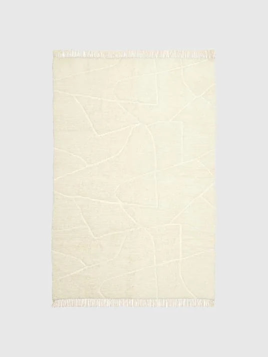 160x230 Handvävd ullmatta med fransar - Beige