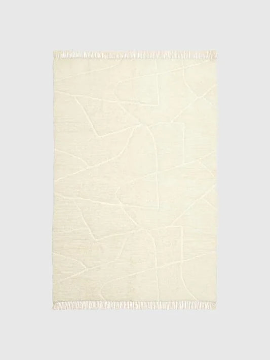 160x230 Handvävd ullmatta med fransar - Beige